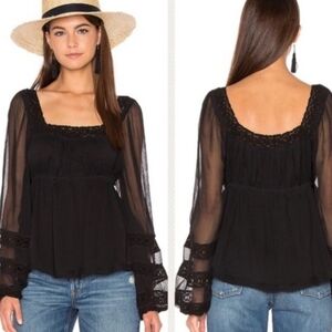 Free People Black Lace Detail Blouse